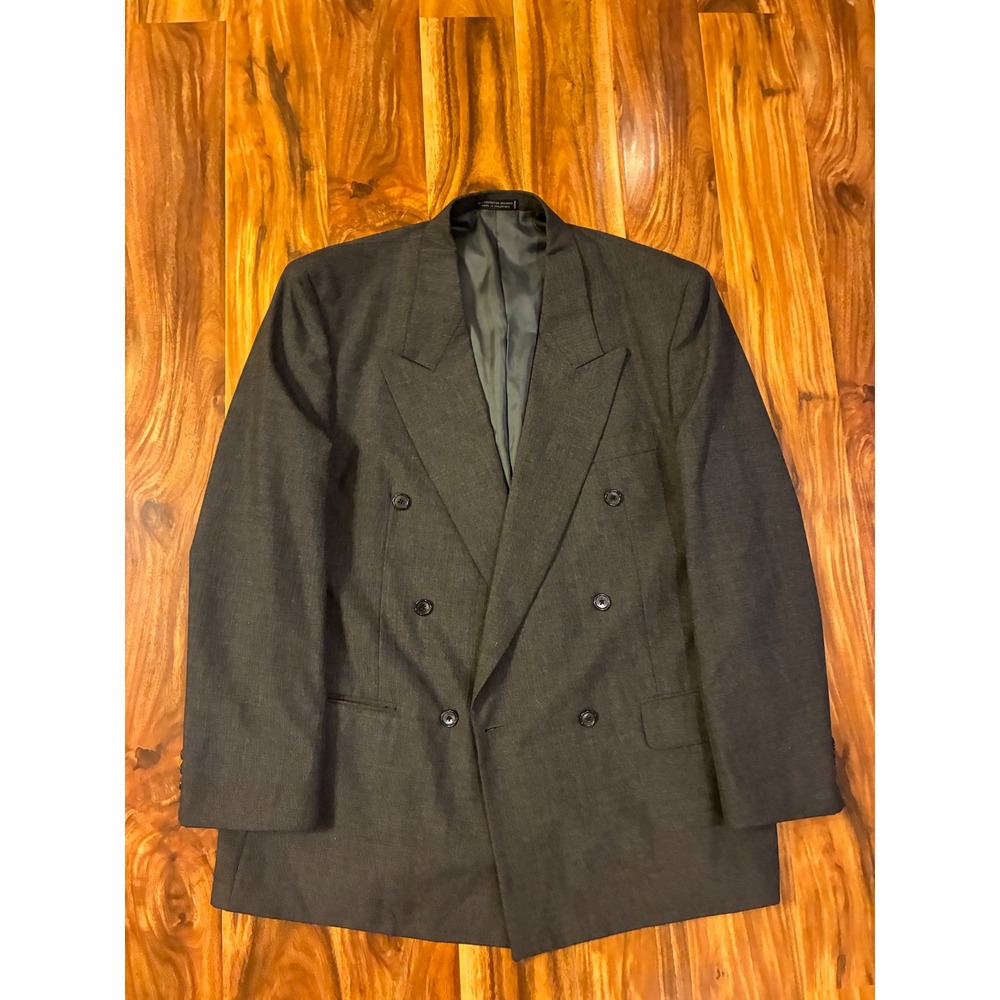Vintage di Marabelli Mens Double Breasted Blazer Gray Wool Blend Suit Jacket 36R